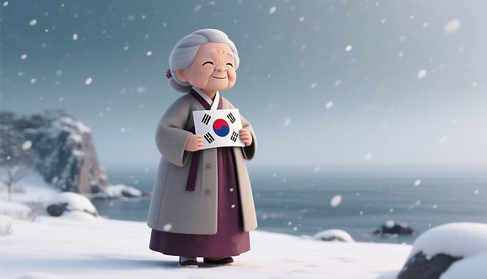 JPG 편집이미지 캐릭터 행복 문화 할머니 바다 겨울 동화 한국 미소 풍경 해변 눈 태극기 전통의상 독도 자부심 독도의날 편집3D AI컴퓨터그래픽 AI콘텐츠 자연요소 전통 계절 여자 노년 감정 아시아 섬 날씨 표정 3D 국기 파일형식 법정기념일