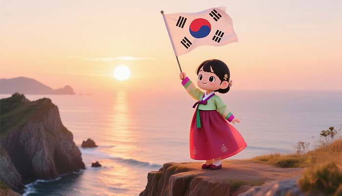 JPG 편집이미지 캐릭터 전통 자연 아침 한국 풍경 해변 일출 절벽 안개 태극기 한복 독도 색감 독도의날 편집3D AI컴퓨터그래픽 AI콘텐츠 주간 한국전통 아시아 바다 섬 날씨 3D 노을 국기 전통의상 생태계 파일형식 법정기념일