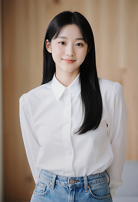 JPG 편집이미지 여자 패션 포즈 청소년 조명 실내 표정 미소 청바지 뷰티풀 청순 의료성형뷰티 스타일 편집실사 AI인물포토 AI콘텐츠 컨셉 바지 사람 내부 CG 파일형식 AI포토