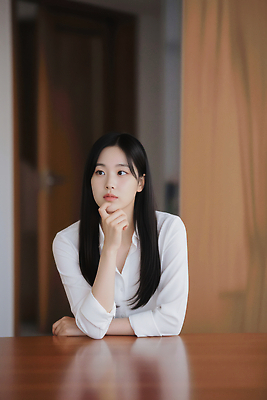 JPG 편집이미지 옷 여자 생각 탁자 조명 실내 표정 고요 공간 이미지 팔꿈치 의료성형뷰티 스타일 편집실사 AI인물포토 AI콘텐츠 가구 사람 내부 신체부위 CG 팔 파일형식 AI포토