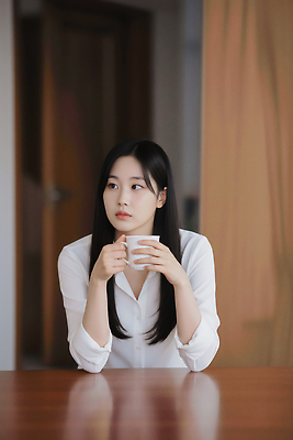 JPG 편집이미지 여자 감정 커피 셔츠 생각 휴식 조명 실내 일상 평화 시간 집중 의료성형뷰티 차분 편집실사 AI인물포토 AI콘텐츠 음료 컨셉 상의 사람 내부 라이프 CG 파일형식 AI포토