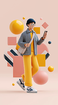 JPG 편집이미지 라이프스타일 디자인 옷 남자 컬러 포즈 백그라운드 캐주얼 스마트폰 청춘 걷기 모던 스타일 편집3D AI컴퓨터그래픽 AI콘텐츠 컨셉 모션 사람 생활 핸드폰 스마트기기 3D 파일형식