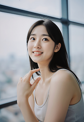 JPG 편집이미지 헤어스타일 행복 포즈 미소 풍경 캐주얼 고층빌딩 도심 창가 즐거움 모던 의료성형뷰티 편집실사 AI인물포토 AI콘텐츠 옷 감정 창문 표정 빌딩 도시 CG 파일형식 AI포토