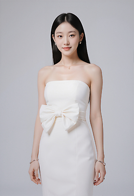 JPG 모델 편집이미지 헤어스타일 드레스 여자 패션 리본 포즈 뷰티 촬영 흰색 고급 뷰티풀 턱선 의료성형뷰티 스타일 편집실사 AI인물포토 AI콘텐츠 옷 컬러 컨셉 사람 CG 턱 파일형식 AI포토