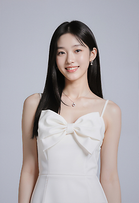 JPG 편집이미지 드레스 여자 패션 포즈 백그라운드 미소 사람 캐주얼 카메라 매력적 흰색 우아함 뷰티풀 의료성형뷰티 스타일 편집실사 AI인물포토 AI콘텐츠 옷 컬러 컨셉 표정 전자제품 CG 파일형식 AI포토