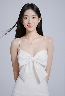 JPG 모델 편집이미지 드레스 여자 패션 리본 포즈 백그라운드 미소 머리카락 흰색 우아함 기념촬영 뷰티풀 의료성형뷰티 스타일 편집실사 AI인물포토 AI콘텐츠 옷 컬러 컨셉 표정 사람 머리 사진촬영 CG 파일형식 AI포토