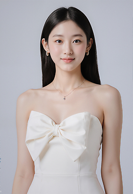 JPG 편집이미지 드레스 패션 리본 포즈 백그라운드 장신구 결혼식 조명 미소 이벤트 흰색 우아함 뷰티풀 의료성형뷰티 스타일 편집실사 AI인물포토 AI콘텐츠 옷 컬러 결혼 컨셉 표정 CG 파일형식 AI포토