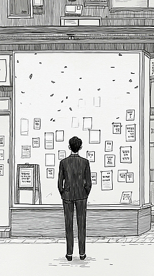 JPG 남자 문화 낙엽 일러스트 창문 거리 흑백 사람 걷기 상점 공간 정보 관찰 분위기 도심 알림 전단 상업 국내일러스트 AI일러스트 AI콘텐츠 컨셉 잎 모션 촬영기법 도시 홍보물 파일형식