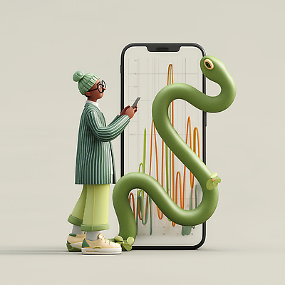 JPG 편집이미지 캐릭터 컬러 통계 그래프 기술 스마트폰 유행 디지털 자료 뱀 편안함 모던 세련 편집3D AI컴퓨터그래픽 AI콘텐츠 파충류 핸드폰 스마트기기 3D 감각 파일형식