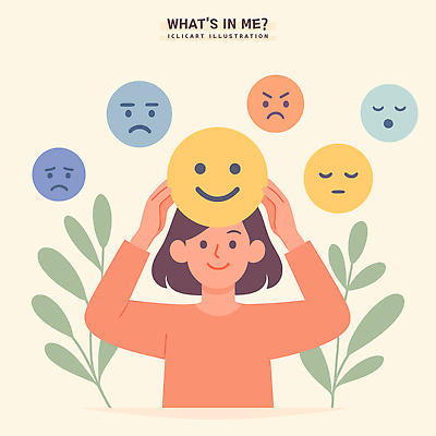 행복 감정 상징 생각 일러스트 스트레스 표정 대화 사람 기쁨 슬픔 분노 표현 고민 심리 소통 우울감 의사소통 국내일러스트 AI파일 컨셉 말하기 파일형식 벡터