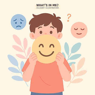 캐릭터 디자인 행복 감정 일러스트 소년 슬픔 표현 호기심 그림 심리 소통 긍정적 창의성 이모지 국내일러스트 AI파일 남자 어린이 컨셉 파일형식 벡터