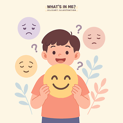 캐릭터 디자인 행복 감정 얼굴 어린이 예술 일러스트 표정 실험 웃음 소년 귀여움 표현 질문 고민 창의성 국내일러스트 AI파일 남자 컨셉 사람 신체부위 파일형식 벡터