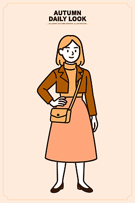캐릭터 디자인 옷 여자 패션 컬러 포즈 일러스트 캐주얼 치마 유행 재킷 가을 분위기 고급 코디 스타일 국내일러스트 AI파일 계절 컨셉 하의 사람 외투 파일형식 벡터