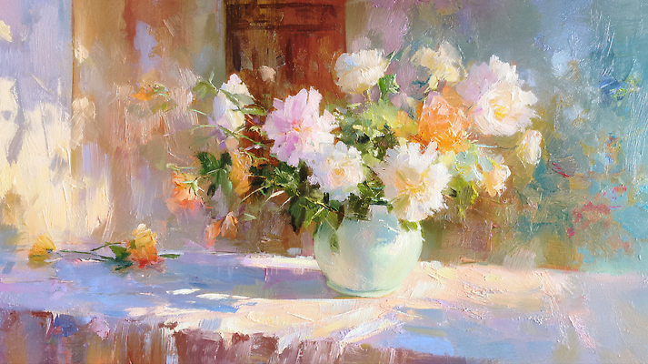 JPG 식물 꽃 여유 예술 일러스트 자연 탁자 미소 풍경 장식 햇빛 평화 정원 꽃병 빈티지 부드러움 조화 뷰티풀 색채 오후 유화 국내일러스트 AI일러스트 AI콘텐츠 감정 가구 컨셉 표정 미술 태양 감각 생태계 파일형식