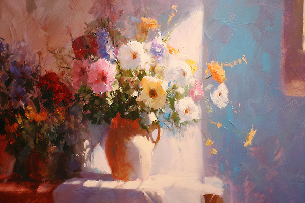 JPG 식물 디자인 꽃 여유 예술 컬러 꽃다발 일러스트 자연 실내 장식 햇빛 평화 꽃병 방 분위기 오브젝트 그림 장면 조화 뷰티풀 유화 국내일러스트 AI일러스트 AI콘텐츠 감정 컨셉 미술 내부 태양 생태계 파일형식