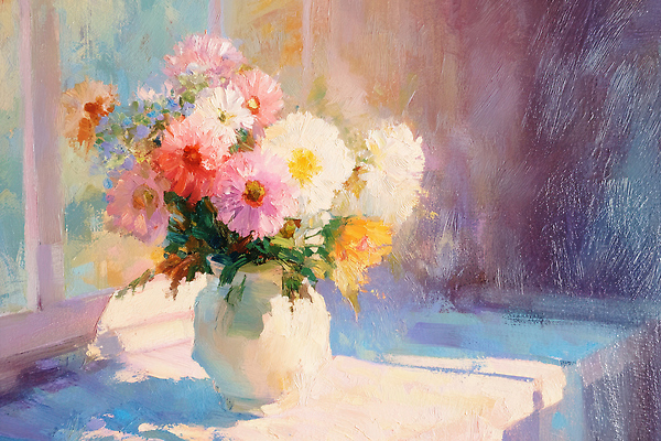 JPG 꽃 예술 컬러 꽃다발 일러스트 창문 자연 탁자 조명 국화 따뜻함 풍경 햇빛 꽃병 봄 분위기 창가 오브젝트 뷰티풀 색채 생동감 유화 국내일러스트 AI일러스트 AI콘텐츠 식물 계절 가구 컨셉 미술 태양 생태계 파일형식