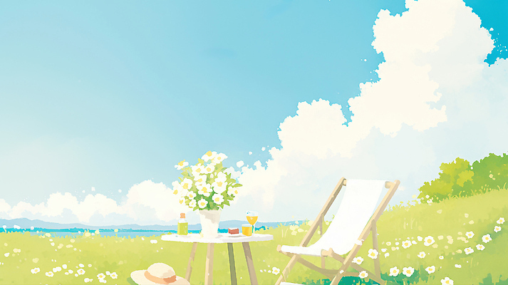 JPG 꽃 여유 음료 의자 일러스트 가족 자연 탁자 하늘 휴식 틀 풍경 초원 야외 친구 햇빛 소풍 즐거움 산들바람 국내일러스트 AI일러스트 AI콘텐츠 식물 감정 가구 컨셉 관계 바람 태양 야외활동 생태계 파일형식