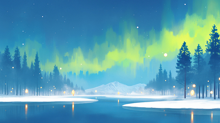 JPG 별 호수 겨울 일러스트 자연 밤하늘 조명 산 풍경 얼음 고요 새벽 숲 신비 북극 오로라 뷰티풀 청명 흰눈 국내일러스트 AI일러스트 AI콘텐츠 자연요소 계절 컨셉 자연현상 하늘 눈_날씨 야간 극지방 생태계 파일형식