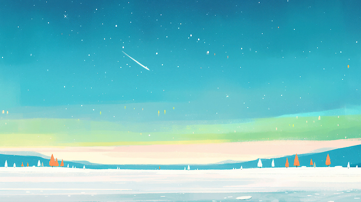 JPG 나무 별 호수 물결 컬러 겨울 일러스트 자연 하늘 날씨 풍경 빛 반사 우주 노을 얼음 고요 대기 저녁 뷰티풀 국내일러스트 AI일러스트 AI콘텐츠 자연요소 식물 계절 야간 생태계 파일형식