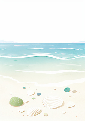 JPG 모래 파도 바다 섬 여행 일러스트 자연 조개 휴식 풍경 해변 여름 햇빛 수중동물 고요 생태 조용 수평선 국내일러스트 AI일러스트 AI콘텐츠 동물 계절 컨셉 어패류 태양 생태계 파일형식