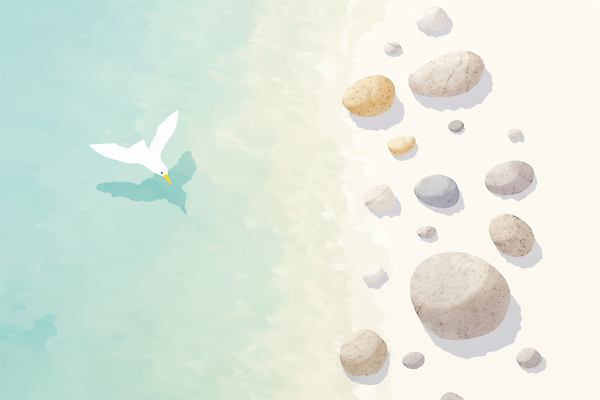 JPG 바다 일러스트 자연 하늘 휴식 오리 해변 여름 모래사장 평화 수영 수중동물 고요 돌_바위 물가 조용 청명 국내일러스트 AI일러스트 AI콘텐츠 동물 계절 컨셉 조류 풍경 수상스포츠 생태계 파일형식