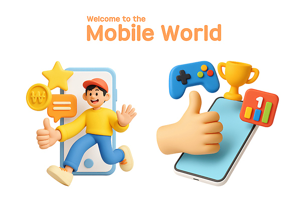 PSD 편집이미지 캐릭터 모바일 기술 그래픽 핸드폰 컴퓨터 환경 디지털 게임 어플리케이션 즐거움 소통 편집3D 감정 컨셉 놀이 전자제품 3D 파일형식