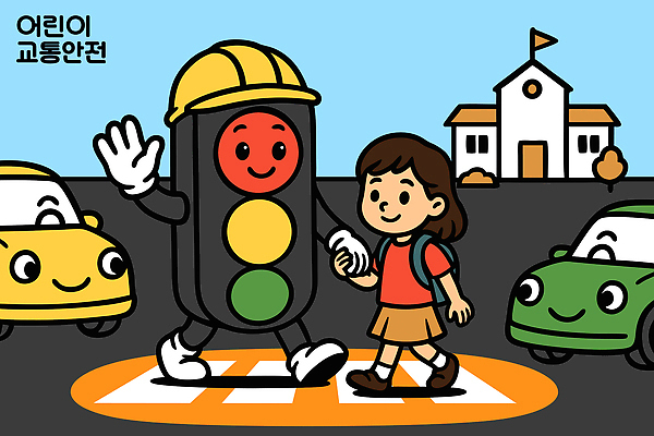 캐릭터 교육 도로 어린이 교통 일러스트 학교 자동차 안전 귀여움 손잡기 보행자 신호등 교차로 교통안전 청신호 길건너기 어린이보호 국내일러스트 AI파일 길 육상교통 컨셉 교통시설 모션 사람 건너기 파일형식 벡터