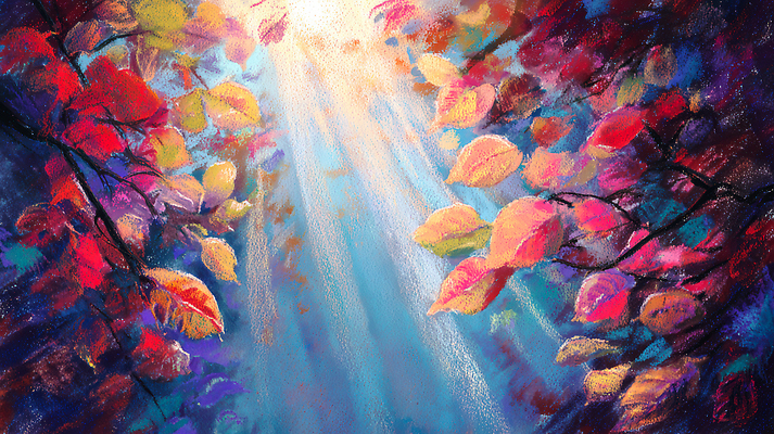 JPG 나무 예술 컬러 잎 일러스트 자연 하늘 생명 따뜻함 풍경 빛 햇빛 가을 나뭇가지 숲 소중 조화 뷰티풀 색채 국내일러스트 AI일러스트 AI콘텐츠 식물 계절 컨셉 태양 생태계 파일형식