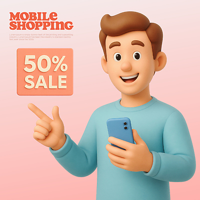 PSD 편집이미지 남자 모바일 스마트폰 쇼핑 세일 디지털 거래 소비 구매 상품 고객 알림 인기 편집3D 사람 핸드폰 스마트기기 3D 파일형식