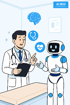 일러스트 의학 미래 기술 건강 병원 대화 치료 자료 진료 환자 의사 정보 로봇 상담 소통 혁명 AI_인공지능 국내일러스트 AI파일 컨셉 말하기 의료진 파일형식 벡터