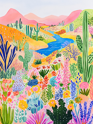 JPG 식물 꽃 일러스트 자연 생명 산 풍경 여름 강 계곡 들꽃 사막 다양 강가 화사함 색채 시저 국내일러스트 AI일러스트 AI콘텐츠 계절 다수 컨셉 생태계 정치가 파일형식