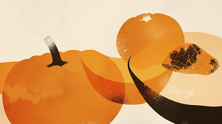 JPG 식물 디자인 계절 예술 백그라운드 낙엽 잎 일러스트 자연 호박 따뜻함 풍경 농작물 주황색 수확 가을 원형 유기농 색감 국내일러스트 AI일러스트 AI콘텐츠 도형 웰빙 컬러 농업 채소 생태계 파일형식