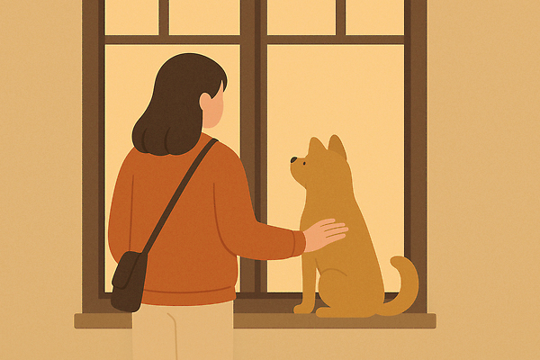 JPG 라이프스타일 여자 행복 감정 일러스트 사랑 일상 반려동물 만남 관찰 시간 강아지 편안함 창가 외출 사색 국내일러스트 AI일러스트 AI콘텐츠 동물 컨셉 생각 창문 모션 사람 라이프 생활 감각 개 파일형식