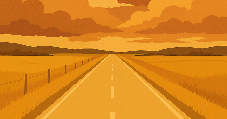 JPG 구름 도로 여행 일러스트 자연 하늘 산 풍경 평화 노을 주황색 고요 일몰 금색 가을 밀밭 평야 국내일러스트 AI일러스트 AI콘텐츠 자연요소 계절 길 컬러 컨셉 밭 교통시설 밀 생태계 파일형식