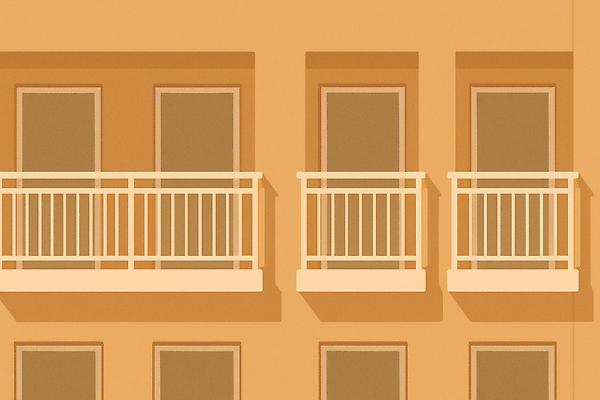 JPG 도형 디자인 컬러 백그라운드 일러스트 창문 외벽 건물 갈색 공간 발코니 도시 구출 배열 모던 그림 대칭 거주 차분 국내일러스트 AI일러스트 AI콘텐츠 건축물 벽 컨셉 도움 파일형식