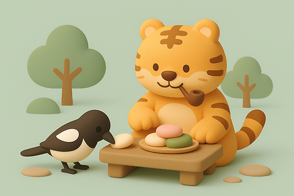 JPG 나무 편집이미지 캐릭터 행복 컬러 자연 탁자 조류 디저트 귀여움 호랑이 즐거움 까치 편집3D AI컴퓨터그래픽 AI콘텐츠 식물 동물 감정 음식 가구 컨셉 포유류 3D 생태계 파일형식