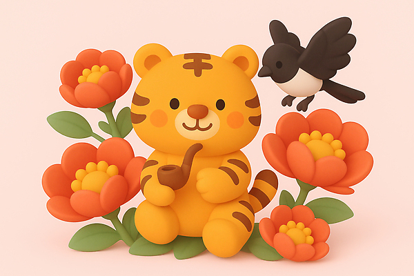 JPG 동물 편집이미지 캐릭터 꽃 컬러 자연 조류 풍경 장식 평화 귀여움 봄 호랑이 즐거움 까치 편집3D AI컴퓨터그래픽 AI콘텐츠 식물 계절 감정 컨셉 포유류 3D 생태계 파일형식