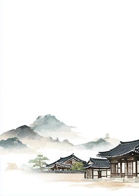 JPG 전통 문화 예술 고건축 일러스트 자연 하늘 아침 수채화 산 한옥 한국 풍경 건물 평화 고요 안개 역사 조경 조화 뷰티풀 국내일러스트 AI일러스트 AI콘텐츠 주간 한국전통 건축물 아시아 컨셉 날씨 생태계 파일형식