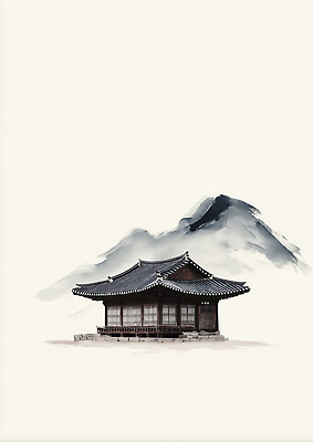 JPG 전통 건축 문화 컬러 백그라운드 일러스트 자연 산 한옥 한국 풍경 평화 고요 공간 역사 조용 뷰티풀 국내일러스트 AI일러스트 AI콘텐츠 한국전통 아시아 컨셉 고건축 생태계 파일형식