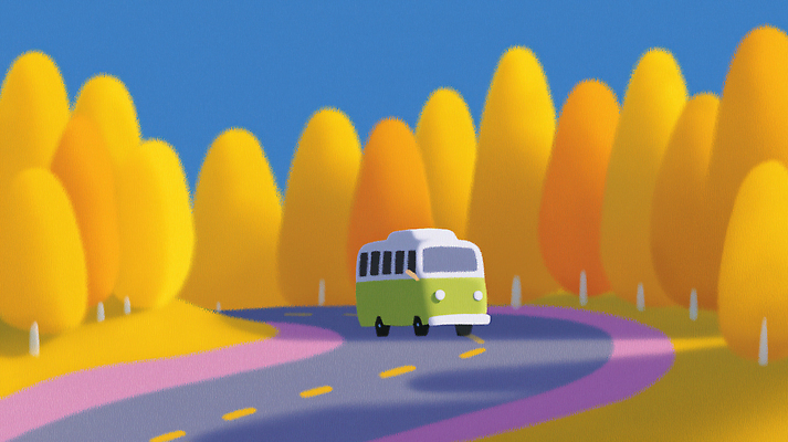 JPG 나무 편집이미지 도로 여행 이동 곡선 자연 하늘 버스 풍경 파란색 가을 시골 즐거움 이미지편집 AI컴퓨터그래픽 AI콘텐츠 식물 계절 감정 길 선 육상교통 컬러 컨셉 교통시설 대중교통 생태계 파일형식