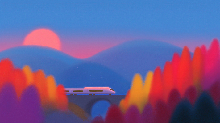 JPG 편집이미지 예술 컬러 여행 이동 자연 하늘 산 풍경 고요 일몰 기차 도전 뷰티풀 가교 이미지편집 AI컴퓨터그래픽 AI콘텐츠 건축물 육상교통 컨셉 대중교통 노을 생태계 파일형식