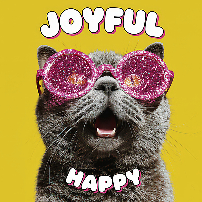 JPG 편집이미지 행복 표정 웃음 일상 장식 반짝임 반려동물 선글라스 노란색 귀여움 고양이 즐거움 이미지편집 AI컴퓨터그래픽 AI콘텐츠 동물 감정 안경 컬러 컨셉 포유류 모션 라이프 파일형식