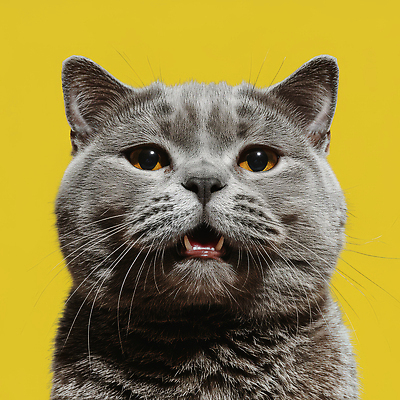 JPG 편집이미지 백그라운드 털 표정 웃음 반려동물 노란색 귀여움 촬영 고양이 회색 눈 입 이미지편집 AI컴퓨터그래픽 AI콘텐츠 자연요소 동물 컬러 컨셉 포유류 날씨 신체부위 파일형식