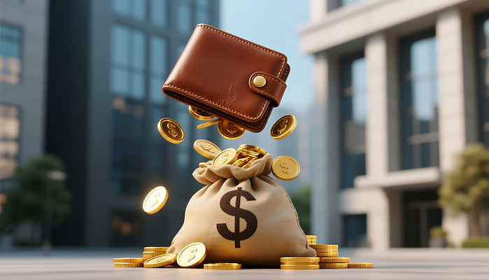 JPG 편집이미지 상징 돈 건물 금융 경제 도시 지갑 돈자루 소비 투자 금화 자산관리 소득 재정 이미지편집 AI컴퓨터그래픽 AI콘텐츠 건축물 비즈니스 재산 황금 파일형식