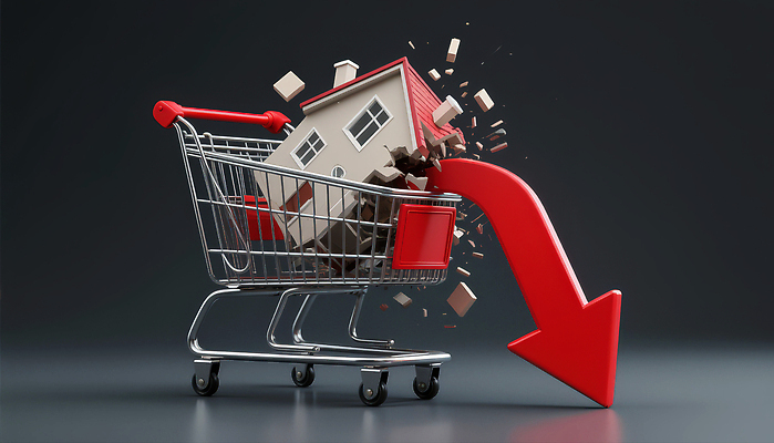 JPG 편집이미지 상징 부동산 그래프 주택 경제 쇼핑 유행 카트 변화 시장 가격 하락 고객 주택시장 이미지편집 AI컴퓨터그래픽 AI콘텐츠 컨셉 건물 재산 파일형식