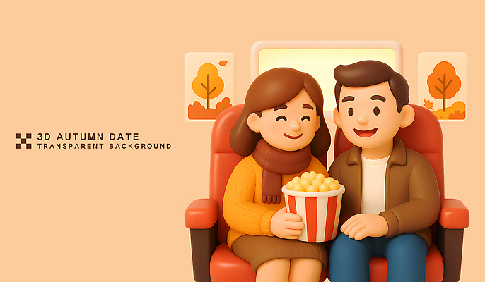 PSD 편집이미지 캐릭터 커플 컬러 백그라운드 데이트 따뜻함 대화 사랑 웃음 우정 가을 영화관 즐거움 팝콘 편집3D 계절 감정 관계 표정 말하기 친구 3D 극장 파일형식