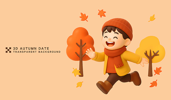 PSD 나무 편집이미지 캐릭터 어린이 컬러 자연 동화 나뭇잎 따뜻함 웃음 풍경 달리기 노란색 주황색 가을 즐거움 편집3D 식물 계절 감정 잎 모션 표정 사람 3D 생태계 파일형식