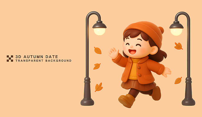 PSD 편집이미지 캐릭터 어린이 백그라운드 낙엽 가로등 날씨 따뜻함 웃음 달리기 기쁨 가을 즐거움 색채 동심 편집3D 계절 공공시설 감정 잎 모션 표정 사람 3D 파일형식