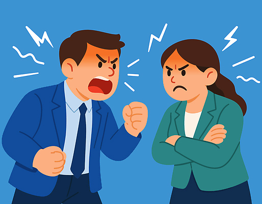 여자 남자 감정 일러스트 직장 표정 대화 사무실 팔짱 대립 주먹 분노 토론 갈등 의견 냉정 의사소통 국내일러스트 AI파일 회사 비즈니스 모션 말하기 사람 파일형식 벡터