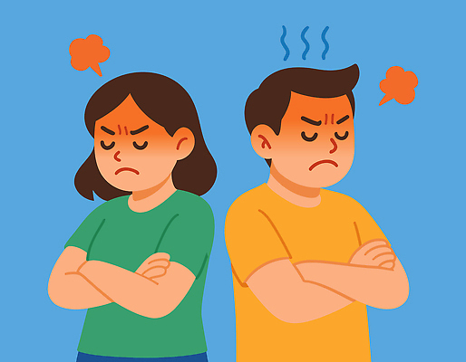 감정 일러스트 관계 대화 사람 팔짱 슬픔 분노 표현 좌절 파란배경 갈등 긴장 불만 심리 소통 대치 역할 오해 국내일러스트 AI파일 백그라운드 컨셉 모션 말하기 파란색 파일형식 벡터